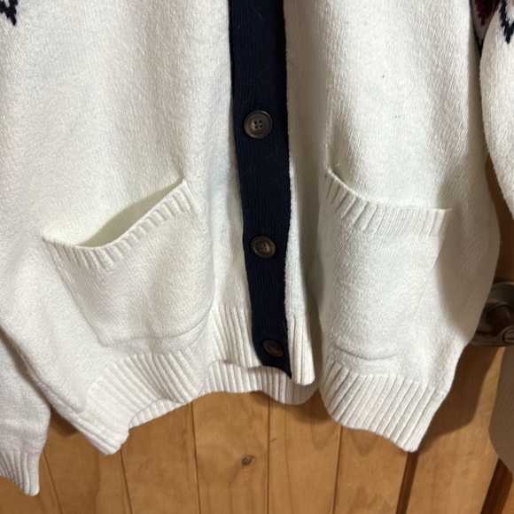 Old Navy Navy and White Cardigan with Red Accents - Picture 2 of 5